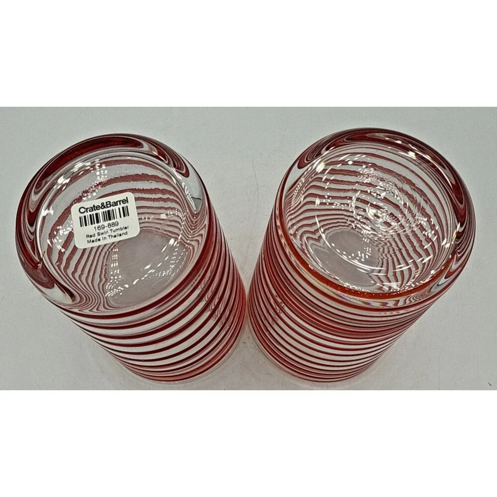 Crate & Barrel Red Swirl Tumblers Set Of 2 20oz Holiday Replacements 169-889